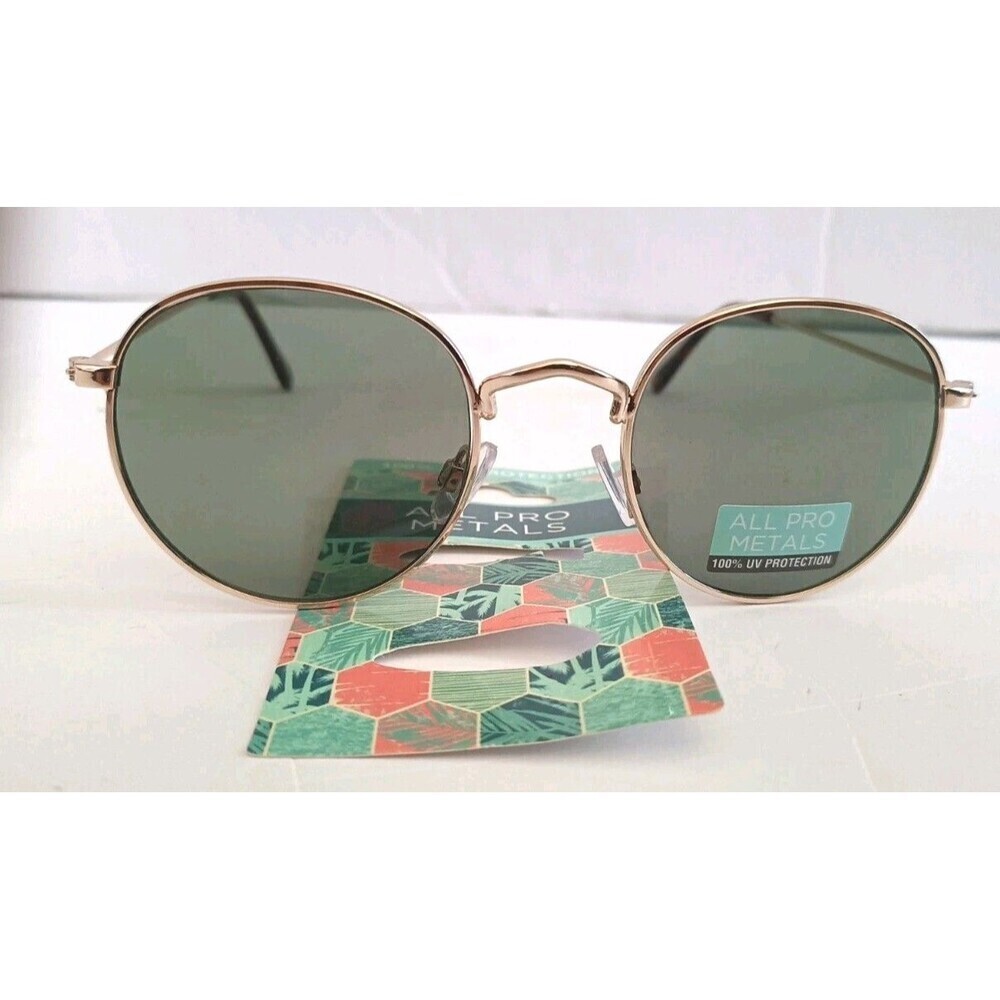 Round Polarized Lens Sunglasses Light Gold Metal Frame UV400 All Pro Metals New